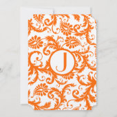Koraal en grijs Oranje Damask Wedding Invitation Kaart (Achterkant)