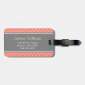 Koraal en grijs Quatrefoil Patroon op maat Bagagelabel (Achterkant horizontaal)