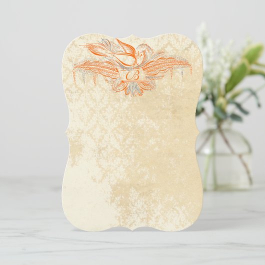 Koraal en grijs  Vlaams Vogelhuwelijk uitnodigen Kaart (Staand voorkant)