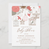 Koraal en grijs vogelkooien Baby shower Kaart (Voorkant)