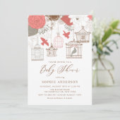 Koraal en grijs vogelkooien Baby shower Kaart (Staand voorkant)