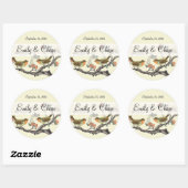 Koraal en Grijs  Vogels Trouwstickers Ronde Sticker (Vel)