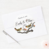 Koraal en Grijs Vogels Trouwstickers Ronde Sticker (Envelop)