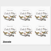 Koraal en Grijs  Vogels Trouwstickers Ronde Sticker (Vel)