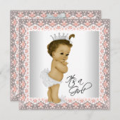 Koraal en grijze baby meisje douche kaart (Voorkant / Achterkant)