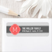 Koraal en grijze Chevron Monogram Etiket (Insitu)