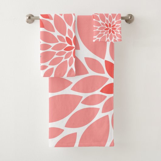 Koraal en grijze Chrysanthema's Floral Pattern Bad Handdoek (Insitu)