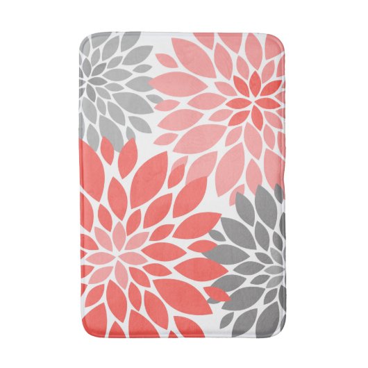 Koraal en grijze Chrysanthema's Floral Pattern Badmat (Voorkant Verticaal)