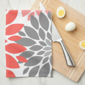 Koraal en grijze Chrysanthema's Floral Pattern Theedoek (Quarter Fold)