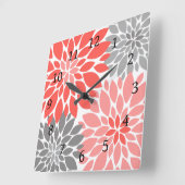 Koraal en grijze Chrysanthema's Vierkante Klok (Hoek)