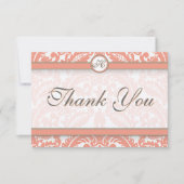 Koraal en grijze Damask Weddenschap Hartelijk dank Bedankkaart (Voorkant)