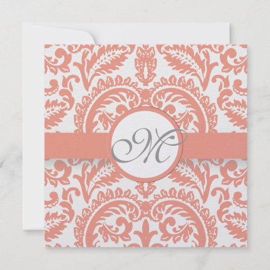 Koraal en grijze Damask Wedding-uitnodigingen Kaart (Achterkant)