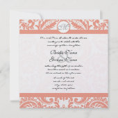 Koraal en grijze Damask Wedding-uitnodigingen Kaart (Voorkant)