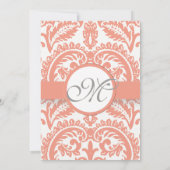 Koraal en grijze Damask Wedding-uitnodigingen Kaart (Achterkant)