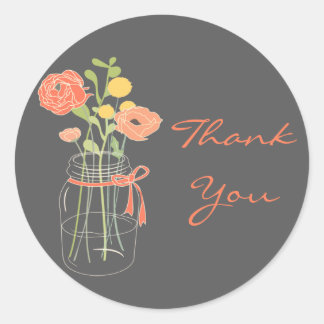 Koraal en grijze Mason Jar Wedding Favor Stickers