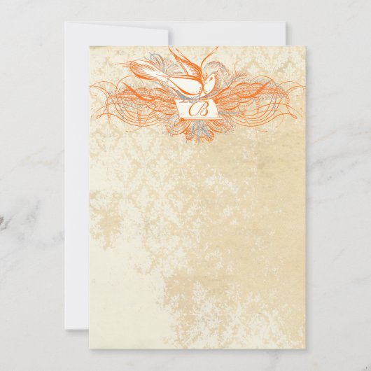 Koraal en grijze  Vlaamse dove bruiloft uitnodigen Kaart (Voorkant)