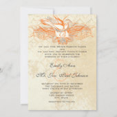 Koraal en grijze  Vlaamse dove bruiloft uitnodigen Kaart (Achterkant)