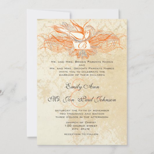 Koraal en grijze  Vlaamse dove bruiloft uitnodigen Kaart (Achterkant)