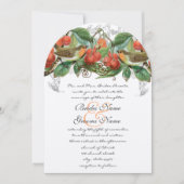 Koraal en grijze  vogels Cherry Wedding Invite Kaart (Voorkant)
