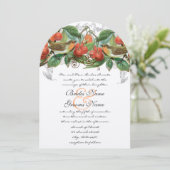 Koraal en grijze  vogels Cherry Wedding Invite Kaart (Staand voorkant)