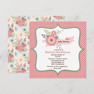 Koraal en Groen Baby shower Uitnodiging