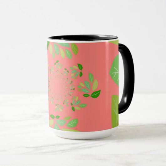 Koraal en Groen Blad Ontwerp Mok (Voorkant rechts)
