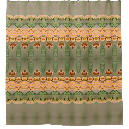 Koraal en groen met patroon douchegordijn (Voorkant)