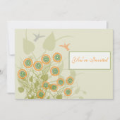 Koraal en groene cirkel Floral Wedding nodigt uit Kaart (Voorkant)