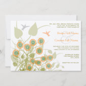 Koraal en groene cirkel Floral Wedding nodigt uit Kaart (Achterkant)