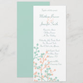 Koraal en groene Floral, lange bruiloft Kaart (Voorkant / Achterkant)