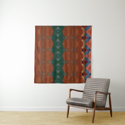 Koraal en groene Ikat Wandkleed (In Situ (horizontaal))