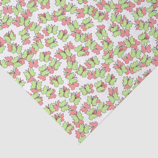 Koraal en groene vlinders tissuepapier (Detail)