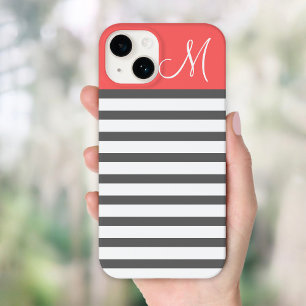 Koraal- en houtsteenpreppy-stripes, aangepast mono Case-Mate iPhone case