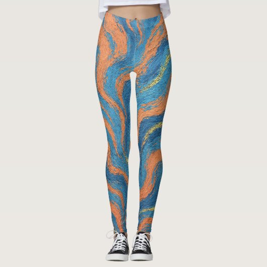 koraal- en indigo golven leggings (Voorkant)