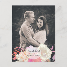 Koraal en Ivoor Bloemen Foto Save the Date Briefkaart