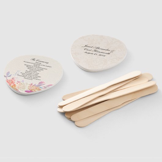 Koraal en Ivoor Bloemen Huwelijk Programma Handwaaier (Niet-gemonteerd)