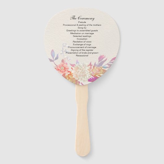 Koraal en Ivoor Bloemen Huwelijk Programma Handwaaier (Voorkant)