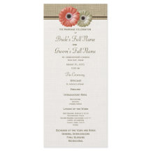 Koraal en Ivoor Gerbera Daisy Wedding Program