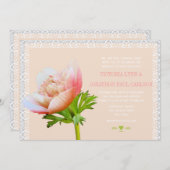 Koraal- en Lace Peony Floral Wedding Kaart (Voorkant / Achterkant)