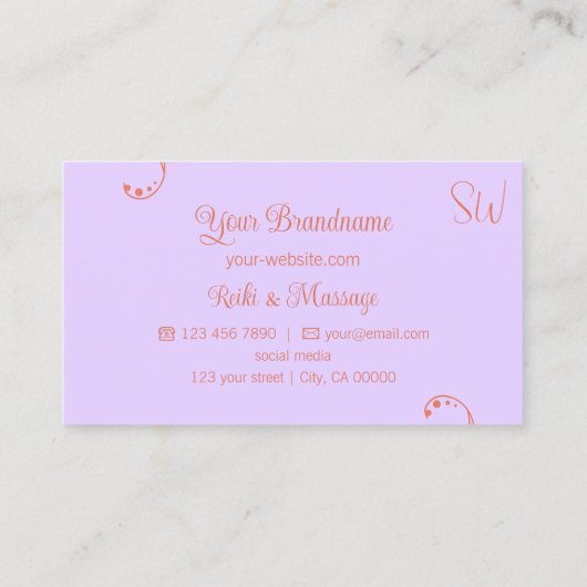 Koraal en Lavendel Chic  met Monogram Visitekaartje (Achterkant)