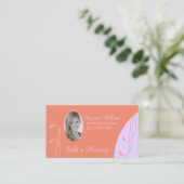 Koraal en lavendel met portretfoto visitekaartje (Staand voorkant)