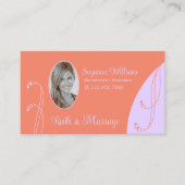 Koraal en lavendel met portretfoto visitekaartje (Voorkant)