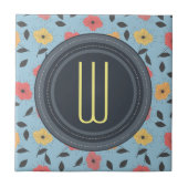 Koraal en Lemon 50s Retro  Bloemen Patroon Tegeltje (Voorkant)