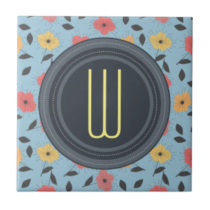 Koraal en Lemon 50s Retro  Floral Pattern Tegeltje