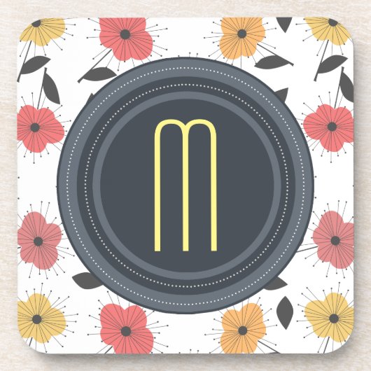 Koraal en Lemon  Floral Pattern Drankjes Onderzetter (Voorkant)