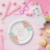 Koraal en lichtgroene bloemige bruidsdouche papieren bordje (Feest)