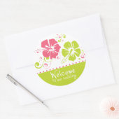 Koraal en Limoen Hibiscus Bloemenbruiloft Ronde Sticker (Envelop)