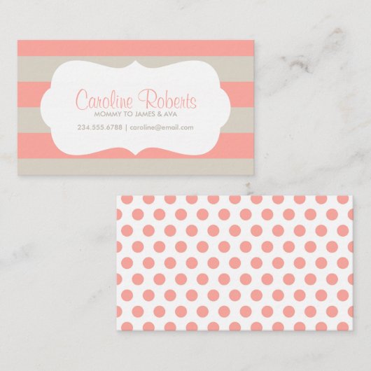 Koraal en linnen moderne strepen en Stippen Contactkaartje (Voorkant / Achterkant)