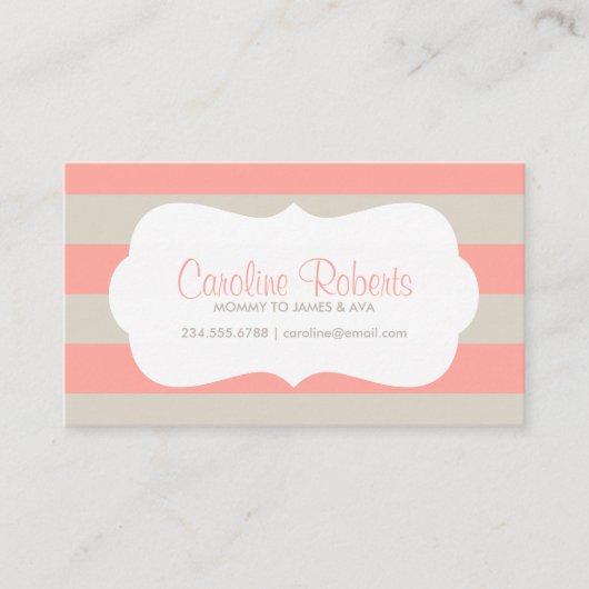 Koraal en linnen moderne strepen en Stippen Contactkaartje (Voorkant)