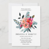 Koraal en Marine Bloemen Huwelijksuitnodiging Kaart (Voorkant)